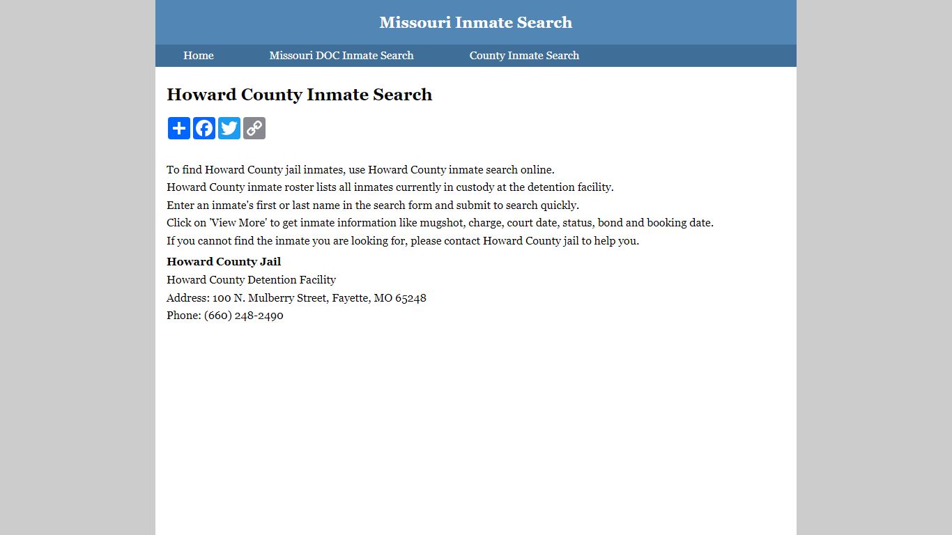 Howard County Inmate Search